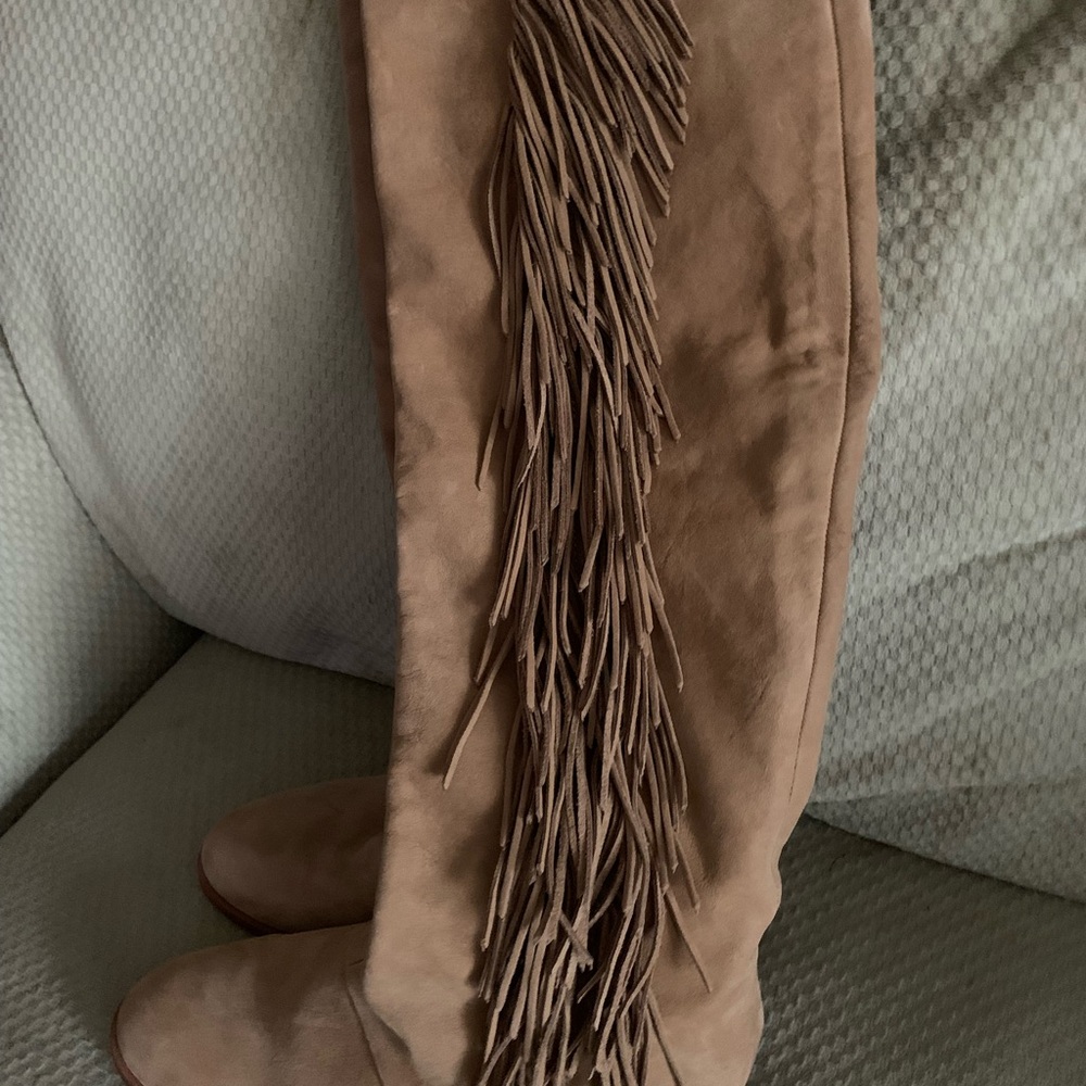 Tan Suede Fringe Boots